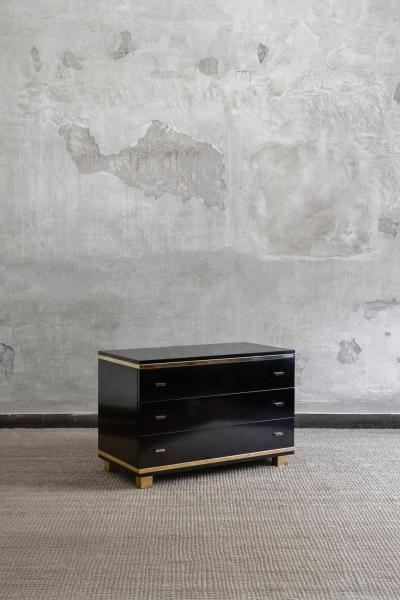 Willy Rizzo Black Lacquered Wood And Metal Chest Of Drawers Attr Willy Rizzo Italy 1970