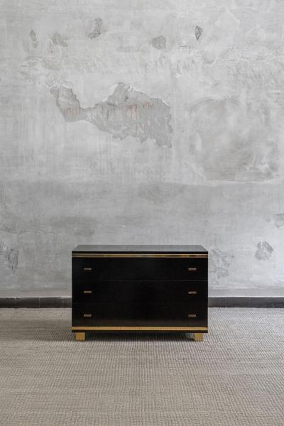 Willy Rizzo Black Lacquered Wood And Metal Chest Of Drawers Attr Willy Rizzo Italy 1970