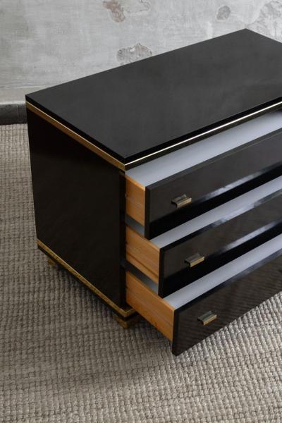 Willy Rizzo Black Lacquered Wood And Metal Chest Of Drawers Attr Willy Rizzo Italy 1970