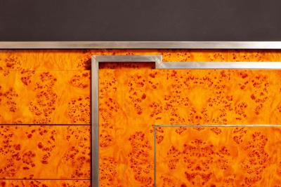 Willy Rizzo Chrome and Burl Wood Credenza in the Style of Willy Rizzo Italy 1970