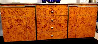 Willy Rizzo Chrome and Burl Wood Credenza in the Style of Willy Rizzo Italy 1970