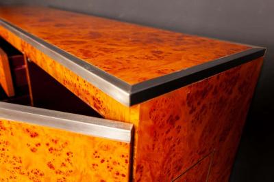 Willy Rizzo Chrome and Burl Wood Credenza in the Style of Willy Rizzo Italy 1970