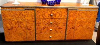 Willy Rizzo Chrome and Burl Wood Credenza in the Style of Willy Rizzo Italy 1970