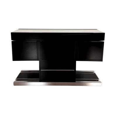Willy Rizzo Convertible Bar Black Lacquer Chrome Leather Italy circa 1970