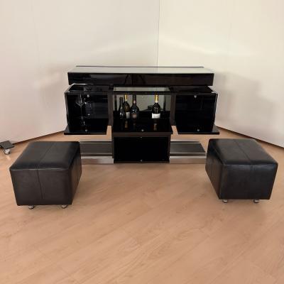 Willy Rizzo Convertible Bar Black Lacquer Chrome Leather Italy circa 1970