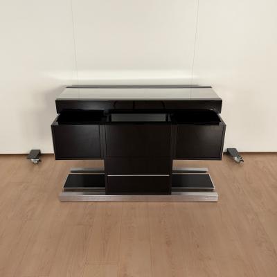 Willy Rizzo Convertible Bar Black Lacquer Chrome Leather Italy circa 1970