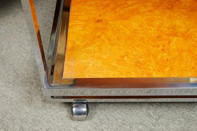 Willy Rizzo F 08 stylish chrome and burl wood bar cart by Willy Rizzo