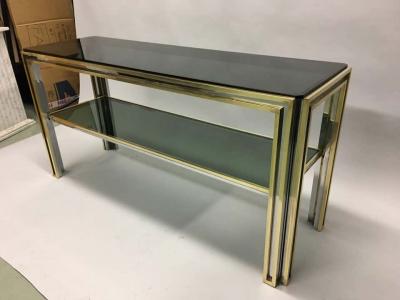 Willy Rizzo Italian Mid Century Modern Brass and Chrome Console Sofa Table by Willy Rizzo
