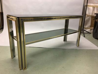 Willy Rizzo Italian Mid Century Modern Brass and Chrome Console Sofa Table by Willy Rizzo