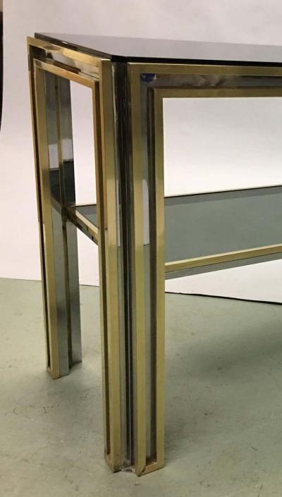 Willy Rizzo Italian Mid Century Modern Brass and Chrome Console Sofa Table by Willy Rizzo