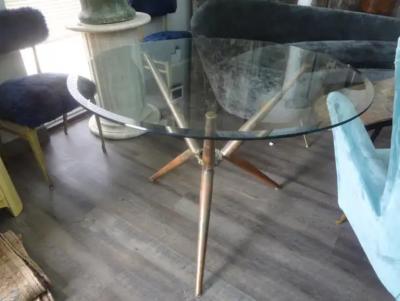 Willy Rizzo Italian Modern Brass Tripod Center Table With Glass Top