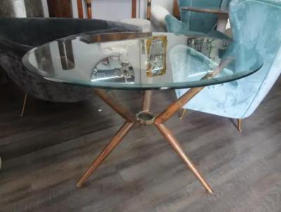 Willy Rizzo Italian Modern Brass Tripod Center Table With Glass Top