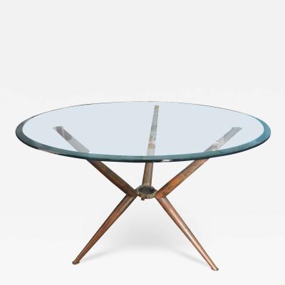 Willy Rizzo Italian Modern Brass Tripod Center Table With Glass Top