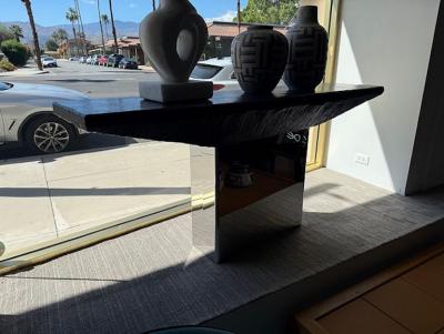 Willy Rizzo Italian Modern Polished Chrome Stone Console Table 1980 Willy Rizzo
