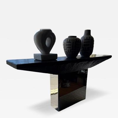 Willy Rizzo Italian Modern Polished Chrome Stone Console Table 1980 Willy Rizzo