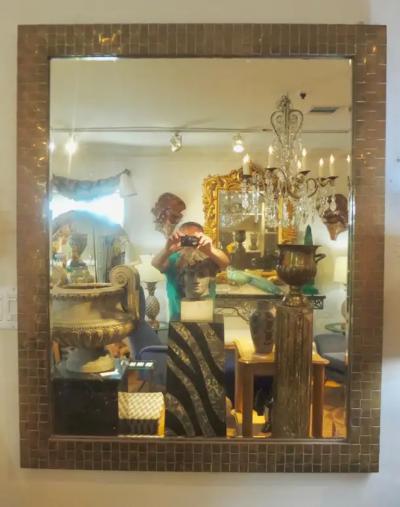 Willy Rizzo Italian Woven Brass Beveled Mirror