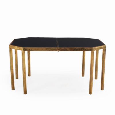 Willy Rizzo Italian black glass and brass dining table attributed to Willy Rizzo C 1970 