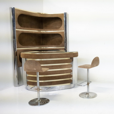 Willy Rizzo Mid Century Modern Suede Bar by Willy Rizzo Italy 1970s