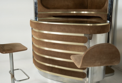 Willy Rizzo Mid Century Modern Suede Bar by Willy Rizzo Italy 1970s