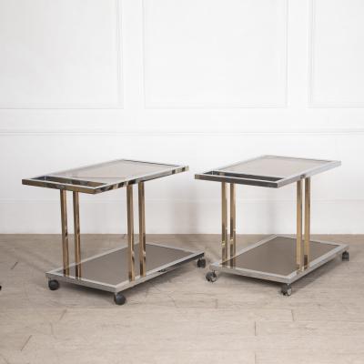 Willy Rizzo Pair of Italian Mid Century Brass Chrome Dessert Trolleys by Willy Rizzo