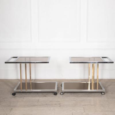 Willy Rizzo Pair of Italian Mid Century Brass Chrome Dessert Trolleys by Willy Rizzo