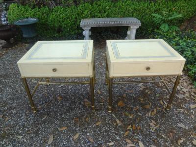 Willy Rizzo Pair of Italian Modern Brass and Lacquered Tables Attributed to Willy Rizzo