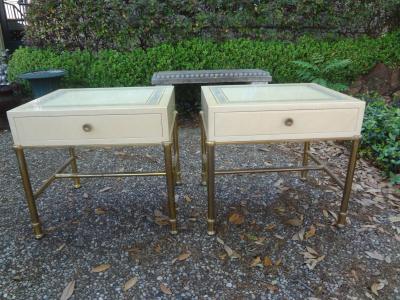 Willy Rizzo Pair of Italian Modern Brass and Lacquered Tables Attributed to Willy Rizzo