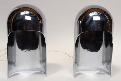 Willy Rizzo Pair of Italian Modern Space Age Sculptural Chrome Helmet Table Lamps