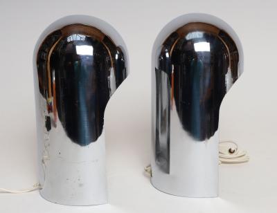 Willy Rizzo Pair of Italian Modern Space Age Sculptural Chrome Helmet Table Lamps