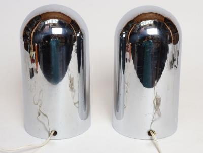 Willy Rizzo Pair of Italian Modern Space Age Sculptural Chrome Helmet Table Lamps