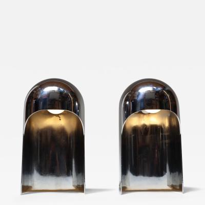Willy Rizzo Pair of Italian Modern Space Age Sculptural Chrome Helmet Table Lamps
