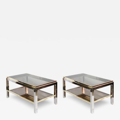 Willy Rizzo Pair of Mid Century Brass Chrome and Glass Side Tables by Willy Rizzo