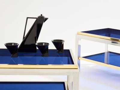 Willy Rizzo Pair of Two Tier brass chrome side tables Willy Rizzo Flaminia 1970s