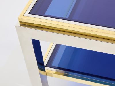 Willy Rizzo Pair of Two Tier brass chrome side tables Willy Rizzo Flaminia 1970s