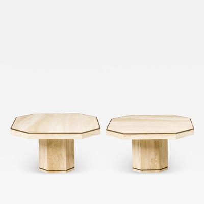 Willy Rizzo Pair of Willy Rizzo for Jean Charles Modern Travertine Low Octagonal Tables