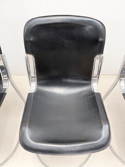 Willy Rizzo Set of Six Dining Chairs by Willy Rizzo for Cidue in Leather Steel