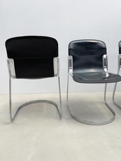 Willy Rizzo Set of Six Dining Chairs by Willy Rizzo for Cidue in Leather Steel
