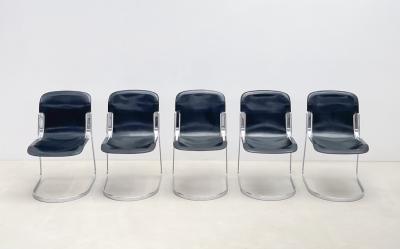 Willy Rizzo Set of Six Dining Chairs by Willy Rizzo for Cidue in Leather Steel