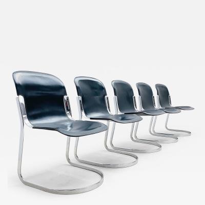 Willy Rizzo Set of Six Dining Chairs by Willy Rizzo for Cidue in Leather Steel