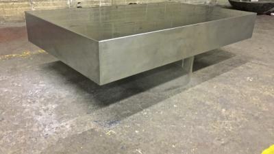 Willy Rizzo Style of Willy Rizzo Pure Design Brushed Steel Table with Lucite Lightening Base