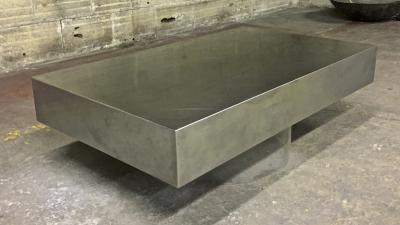 Willy Rizzo Style of Willy Rizzo Pure Design Brushed Steel Table with Lucite Lightening Base