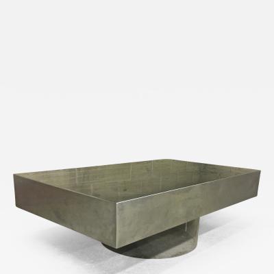 Willy Rizzo Style of Willy Rizzo Pure Design Brushed Steel Table with Lucite Lightening Base