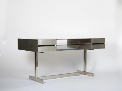 Willy Rizzo Willy Rizzo Brushed steel and tinted glass desk Italy c1970s