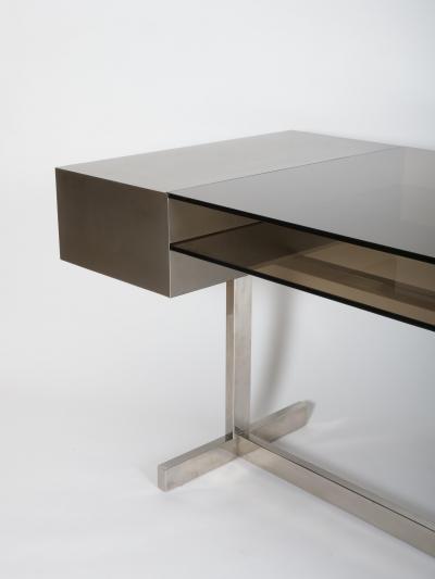 Willy Rizzo Willy Rizzo Brushed steel and tinted glass desk Italy c1970s
