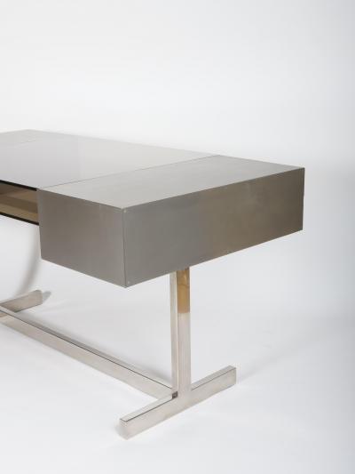 Willy Rizzo Willy Rizzo Brushed steel and tinted glass desk Italy c1970s