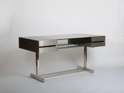 Willy Rizzo Willy Rizzo Brushed steel and tinted glass desk Italy c1970s