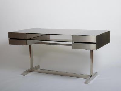 Willy Rizzo Willy Rizzo Brushed steel and tinted glass desk Italy c1970s
