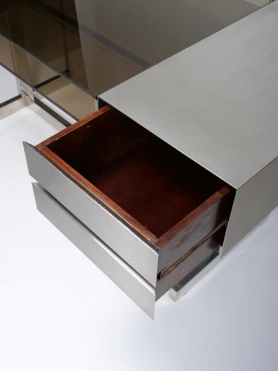 Willy Rizzo Willy Rizzo Brushed steel and tinted glass desk Italy c1970s