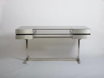 Willy Rizzo Willy Rizzo Brushed steel and tinted glass desk Italy c1970s