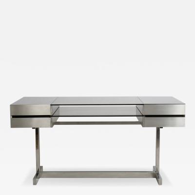 Willy Rizzo Willy Rizzo Brushed steel and tinted glass desk Italy c1970s